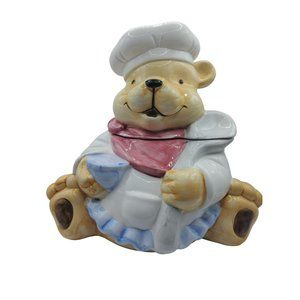 Vtg Sunshine Ceramic Cooking Teddy Bear Ceramic Cookie Jar/Cannister Approx 10"